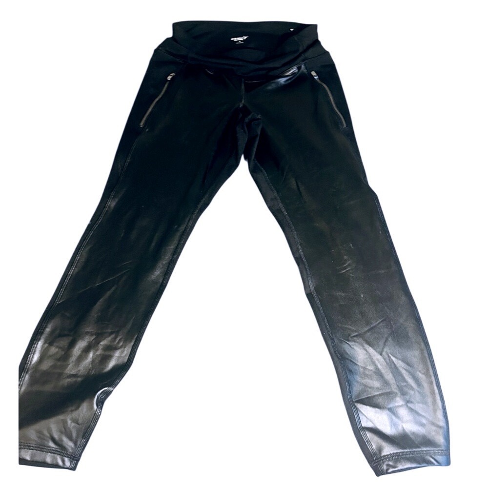 Old‎ Navy Active Black Faux Leather Panel Leggings Workout Running Small